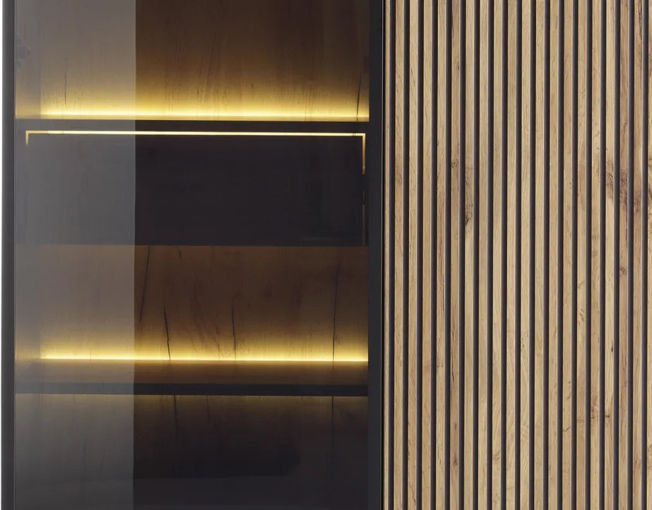 Vitrína Sento, čierna/dub wotan, s osvetlením