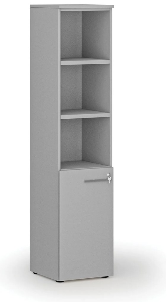 Kombinovaná kancelárska skriňa PRIMO GRAY, dvere na 2 poschodia, 400 x 420 x 1781 mm, sivá