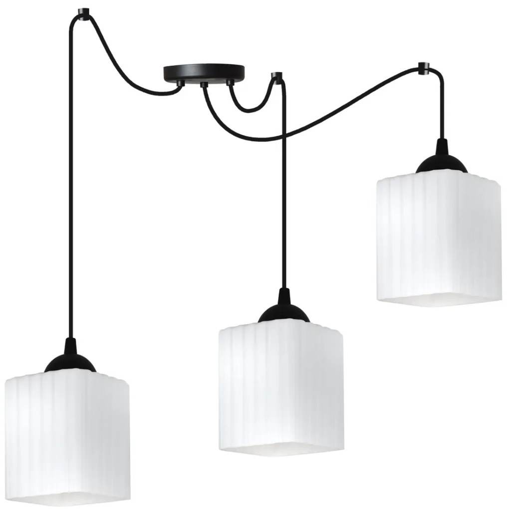 Závesné svietidlo Riffle Square Spider, 3x biele sklenené tienidlo, b