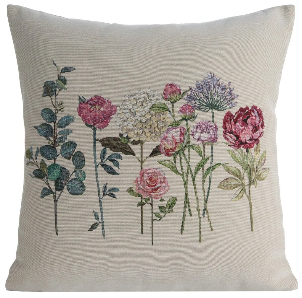 GOBELÍNOVÁ DEKORAČNÁ OBLIEČKA NA VANKÚŠ NATUR 45X45 CM KVETY