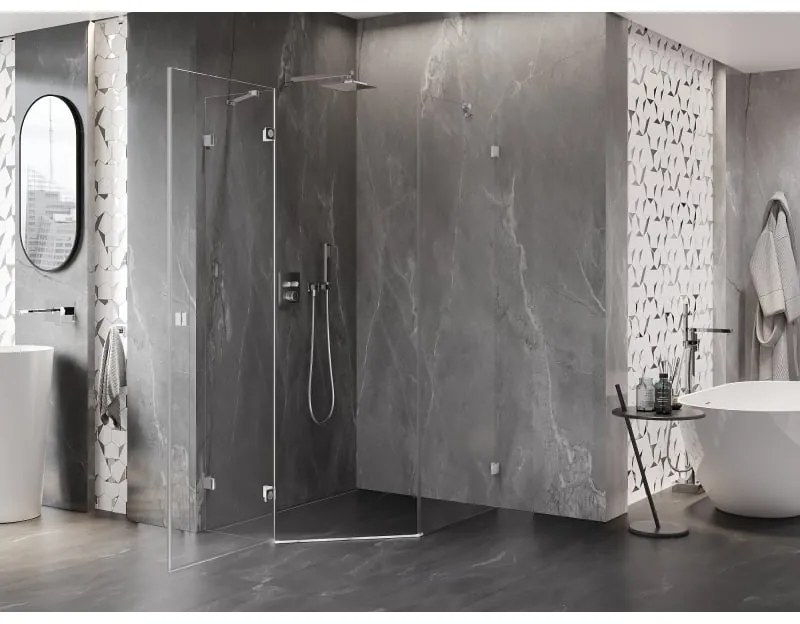 Mexen Lunar, päťuholníkový sprchový kút s ľavým sklonom 90 x 100 cm, 8mm číre sklo, chrómový profil, 831-090L-100P-01-00-L
