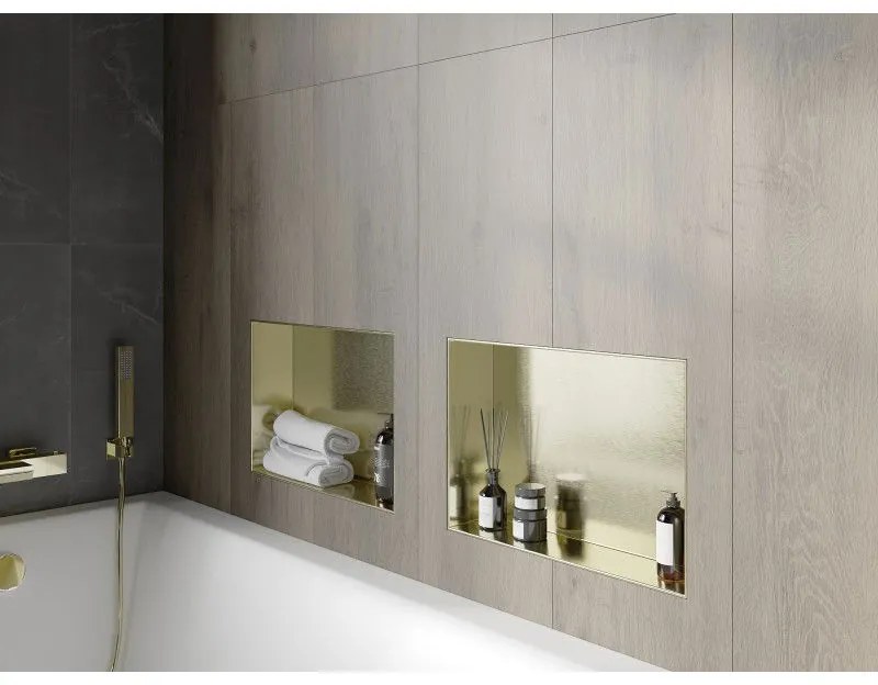 Mexen X-Wall-NR, polička na zapustenie pod obklad bez goliera 45 x 30 cm, zlatá lesklá, 1951453010