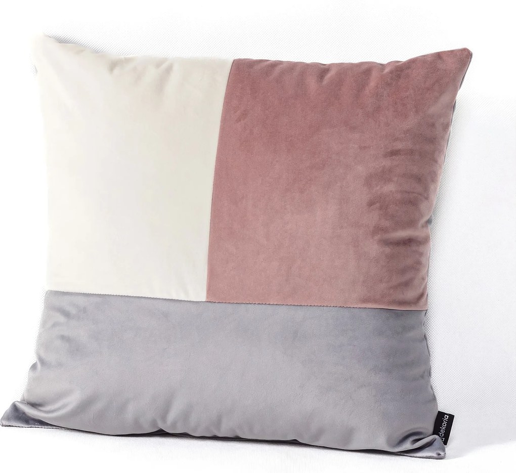 Patchwork vankúš štvorcový ružový sivý biely