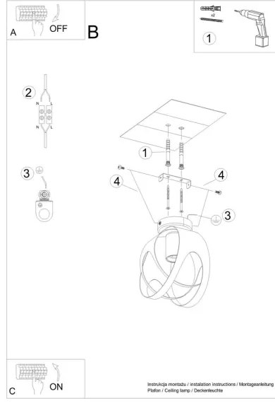 Sollux SL.1086 - Prisadený luster TULOS 1xE27/60W/230V čierna