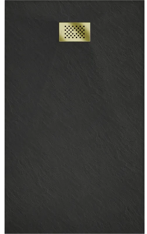 Mexen Hugo, obdĺžniková sprchová vanička SMC 140 x 90 cm, čierna, zlatá krytka, 42709014-G