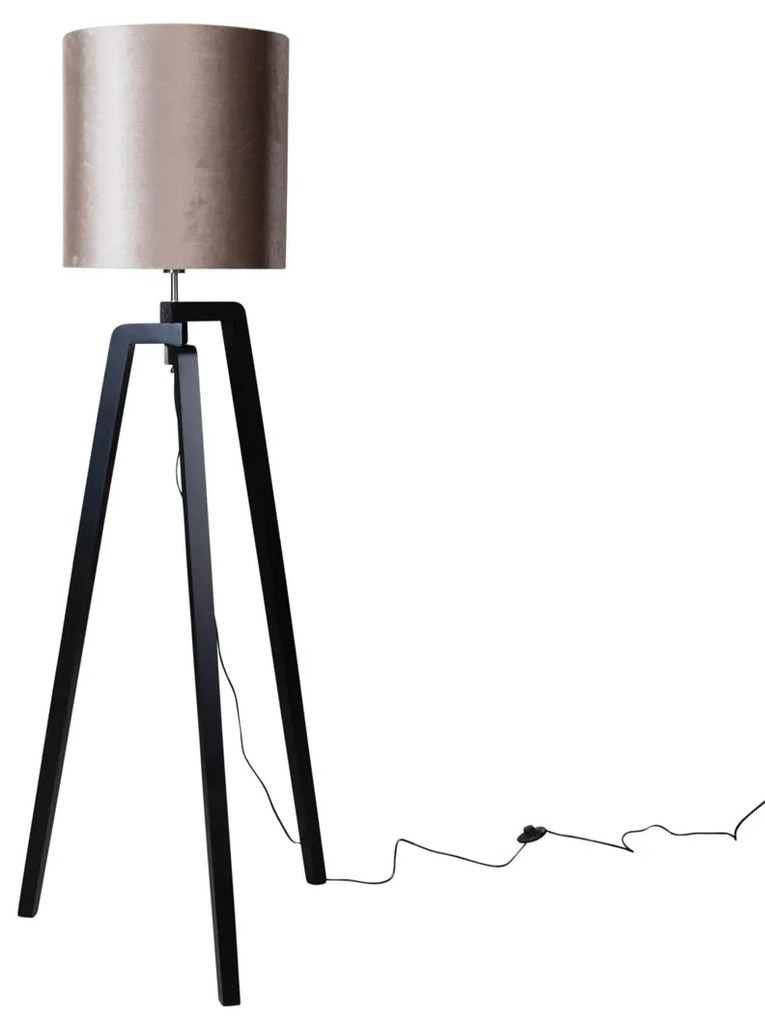 Stojacia lampa čierna s tienidlom z hnedej zamatovej látky 50 cm - Puros