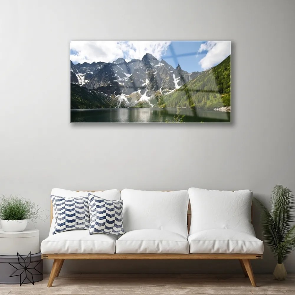Obraz na skle Hora jazero les príroda 100x50 cm
