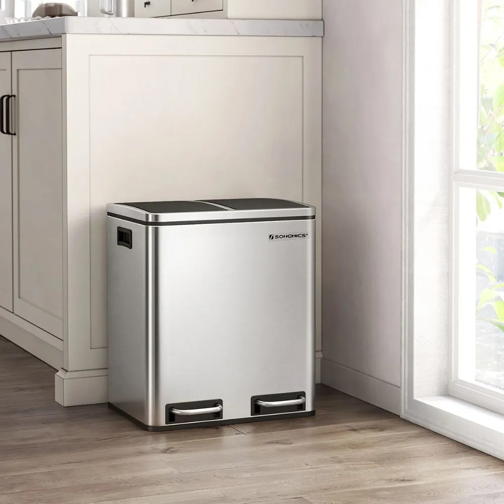 Kôš na separovanie odpadu SORT 30l (2×15l), strieborná/čierna SongmicsHome