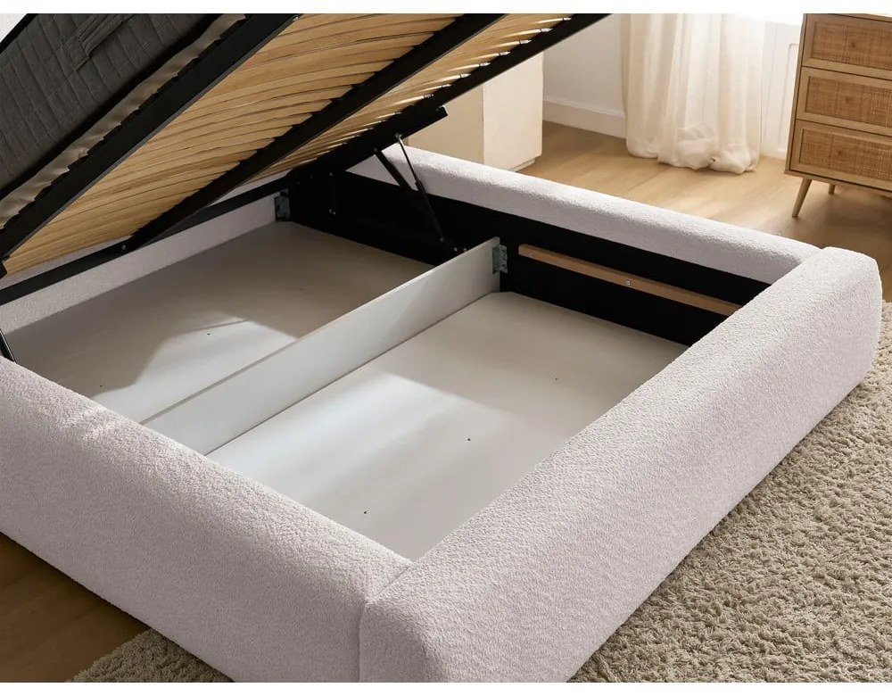 Biela čalúnená dvojlôžková posteľ s úložným priestorom s roštom 160x200 cm Orlane – Bobochic Paris