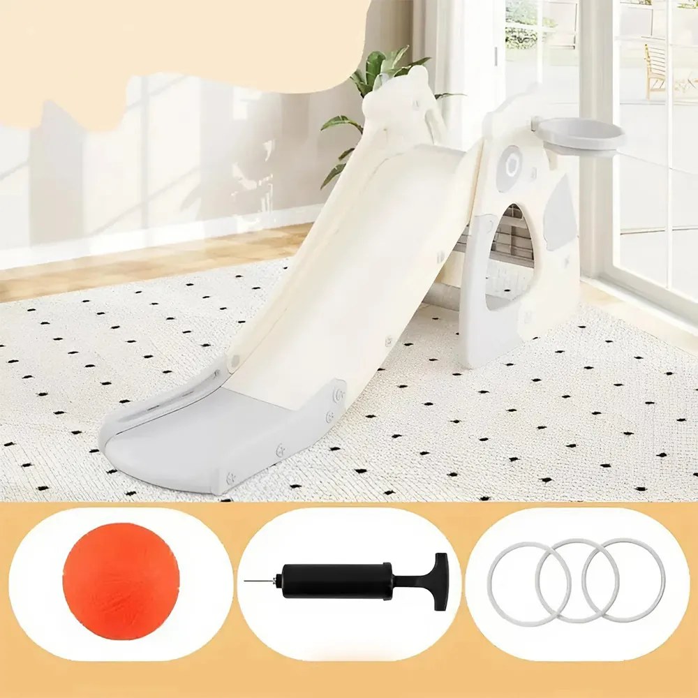 Skladacia šmýkačka s basketbalovým košom a krúžkami