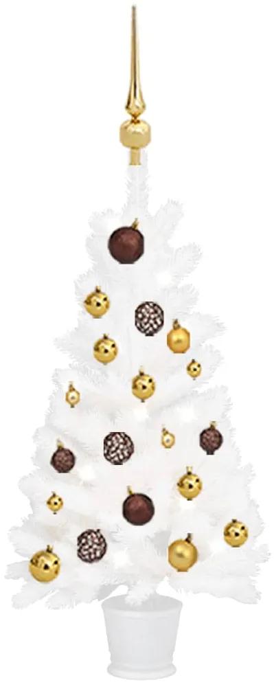 Umelý vianočný stromček s LED a súpravou gulí biely 90 cm 3077545