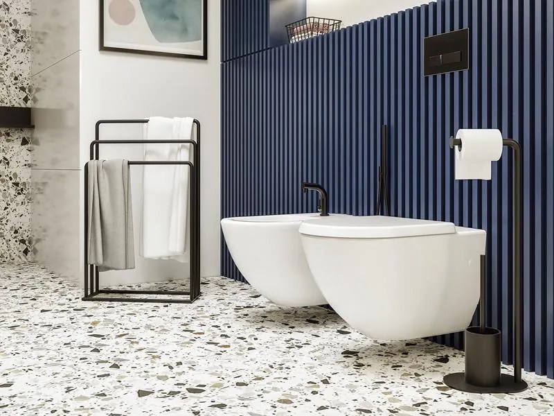 Erga Nero, voľne stojaci držiak na toaletný papier s WC kefou, čierna matná, ERG-08309