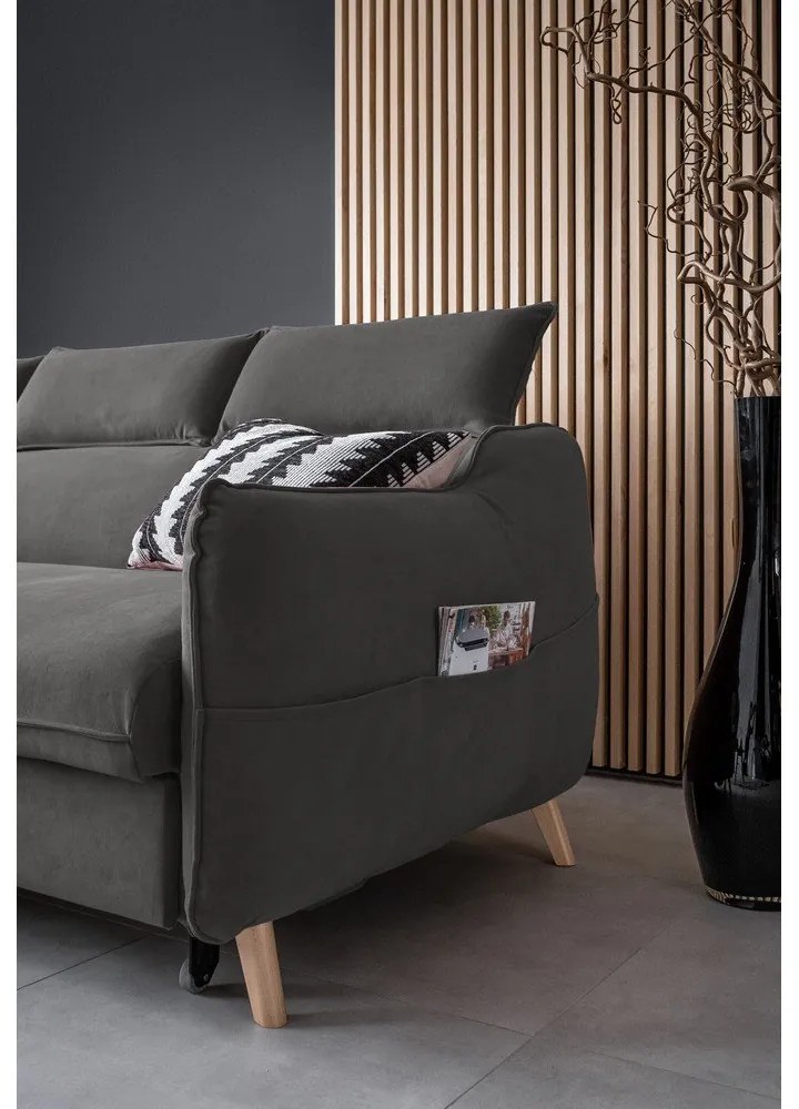 Tmavosivá zamatová rozkladacia rohová pohovka (ľavý roh) Sweet Harmony – Miuform