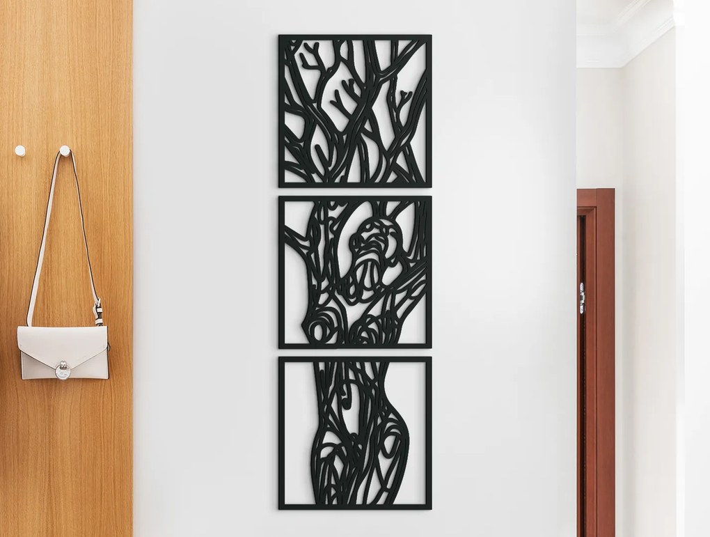 drevko 3-dielny obraz Žena a strom Rozmer obrazu: 65 x 21 cm, Farba dekorácie: Čierna