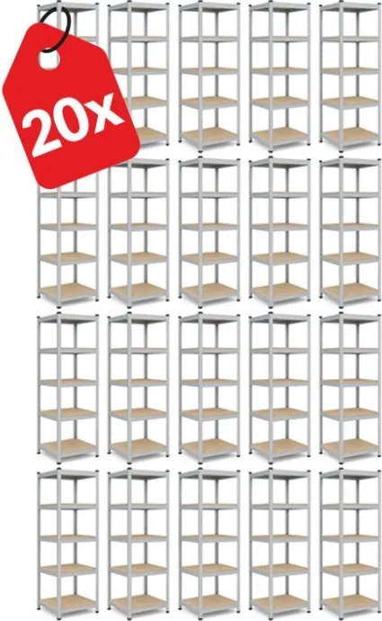 Akcia 20x Regál 180x40x40 cm pozinkovaný 5-policový, nosnosť 875 kg