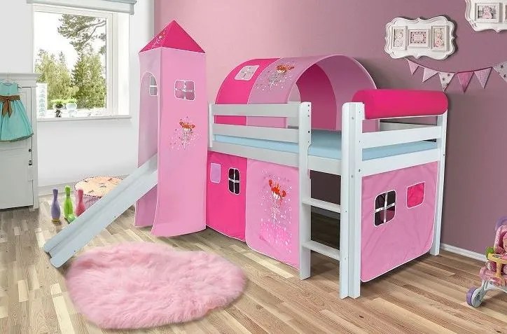 Vežička do vyvýšenej detské postele - DOMČEK ružový