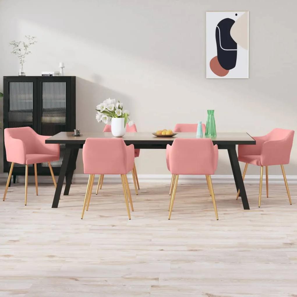 vidaXL Jedálenské stoličky 6 ks ružové zamatové