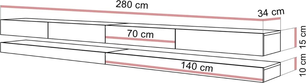 TV STOLIK SALLE ČIERNY LESK 280 cm