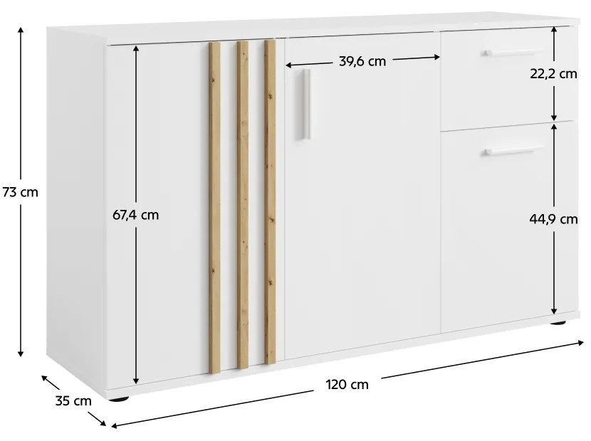 Komoda TOLIS 3D1S, biela