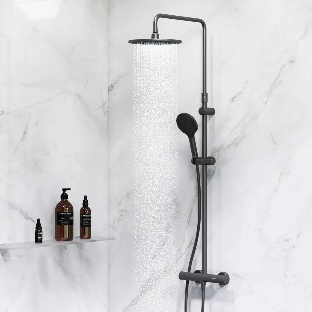 Sprchový systém AM.PM Like F07LA422 s termostatickou sprchovou batériou, čierny