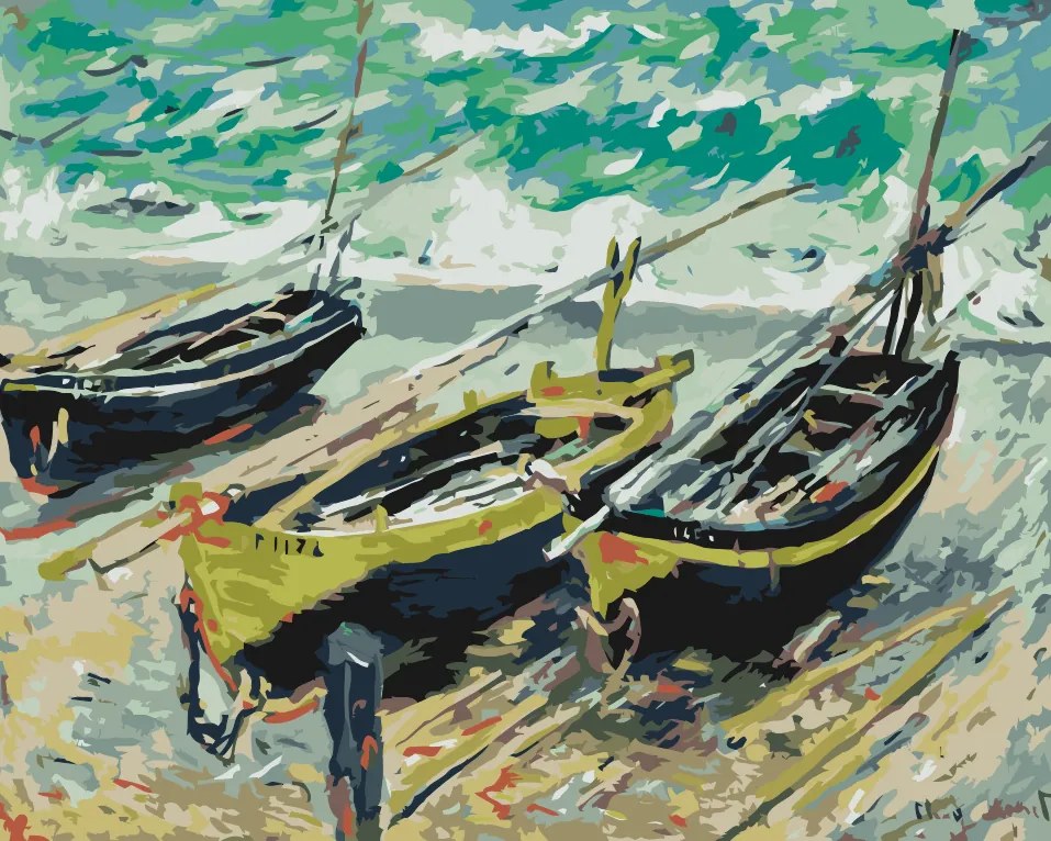 Gario Maľovanie podľa čísel Claude Monet 3 rybárske lode Rozmery: 100 x 80 cm, Rámovanie: S vnútorným rámom