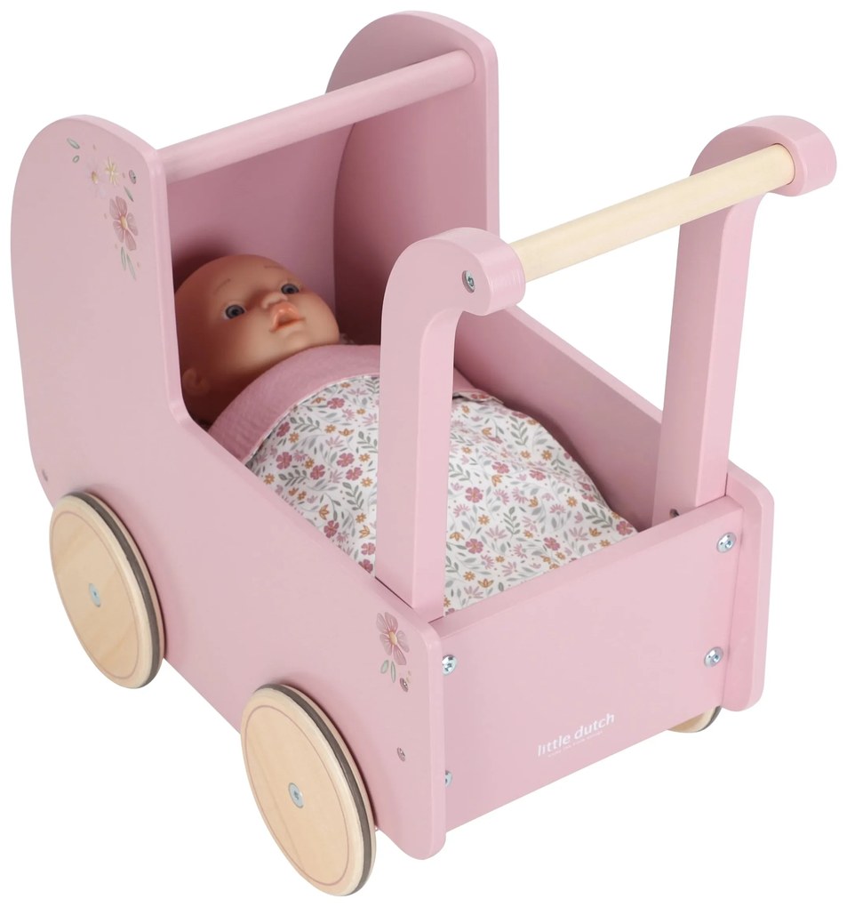 Kočík pre bábiky drevený s perinkou Pink