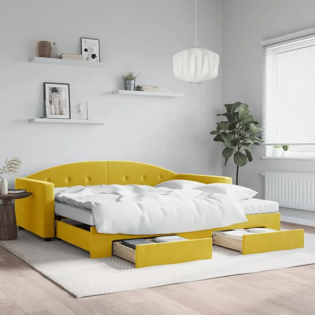 Rozkladacia denná posteľ so zásuvkami žltá 100x200 cm zamat 3197385