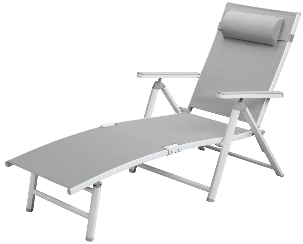 Livarno home Hliníkové ležadlo Houston s opierkami rúk, biele/bledosivé (100385886)