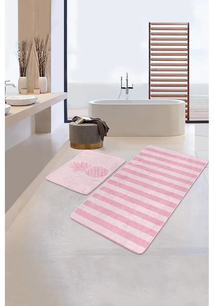 Ružové zamatové kúpeľňové predložky v súprave 2 ks 60x100 cm – Mila Home