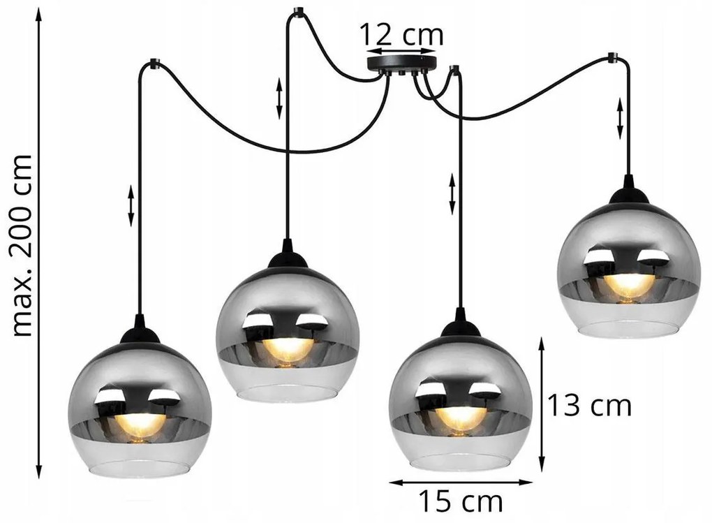 Závesné svietidlo Bergen Spider, 4x chrómové/transparentné sklenené tienidlo (fi 15cm)