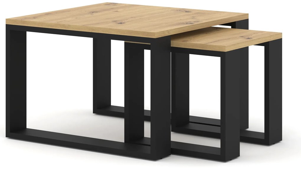 Set konferenčných stolíkov Nulakka (dub artisan + čierna). Akcia -23%. Vlastná spoľahlivá doprava až k Vám domov. 1124967