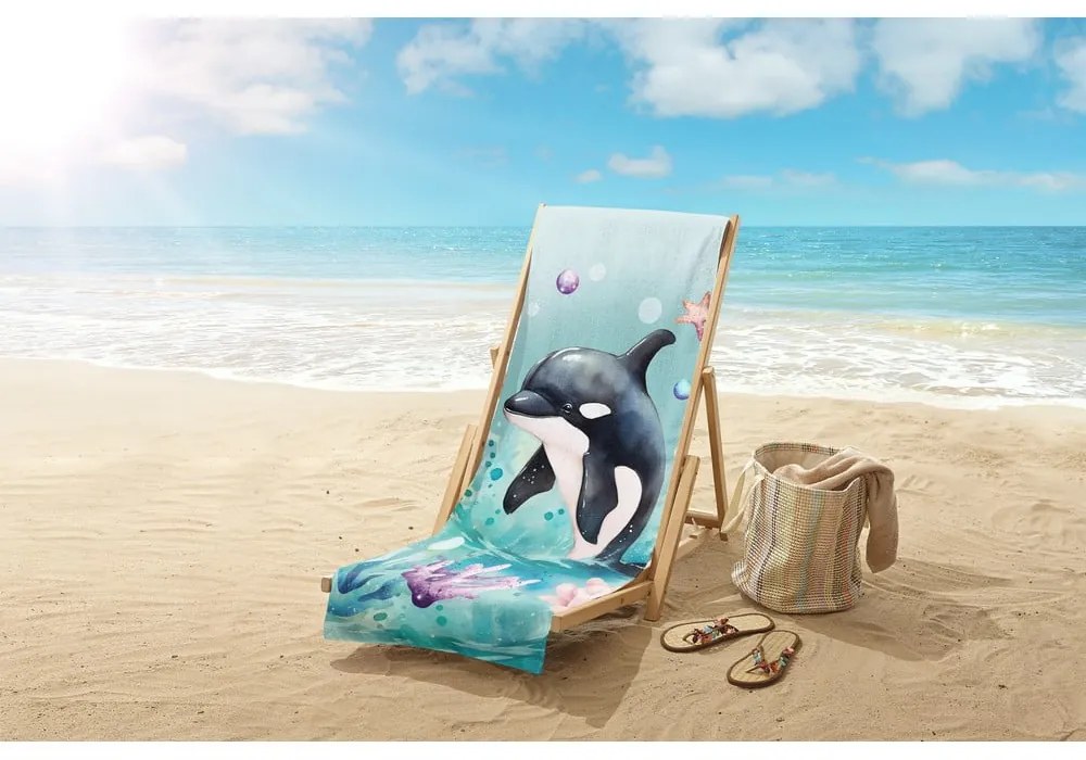 Modrá detská zamatová plážová osuška 75x150 cm Splash – Good Morning