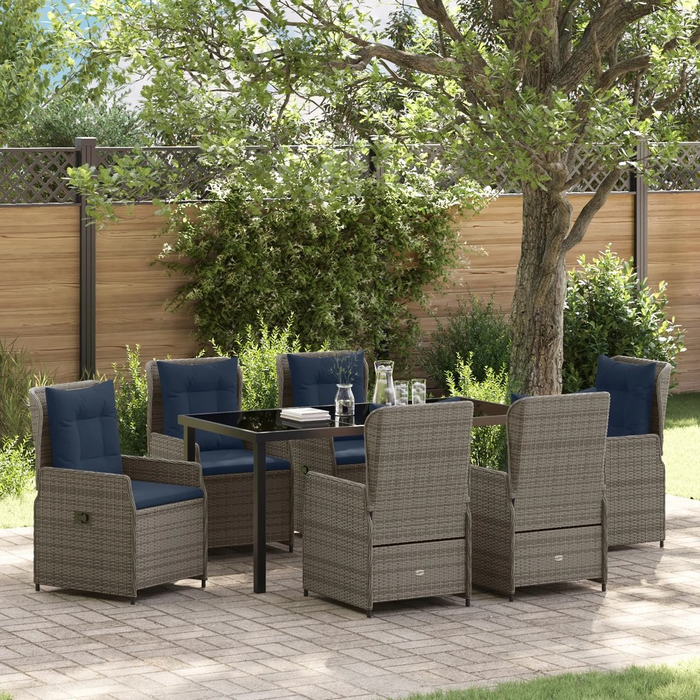 vidaXL 7-dielna jedálenská súprava do záhrady, sivá, poly rattan