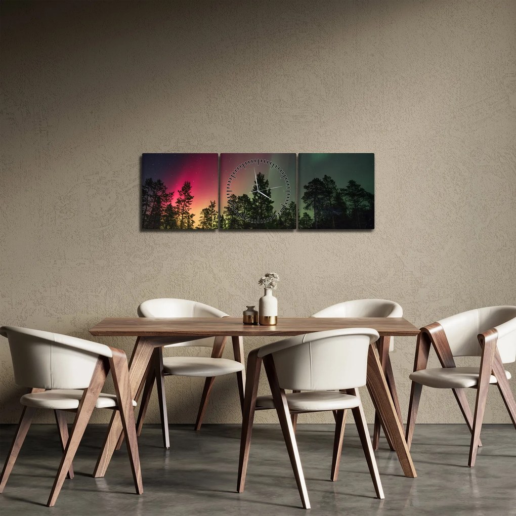 Obraz polárna žiara (s hodinami) (90x30 cm)