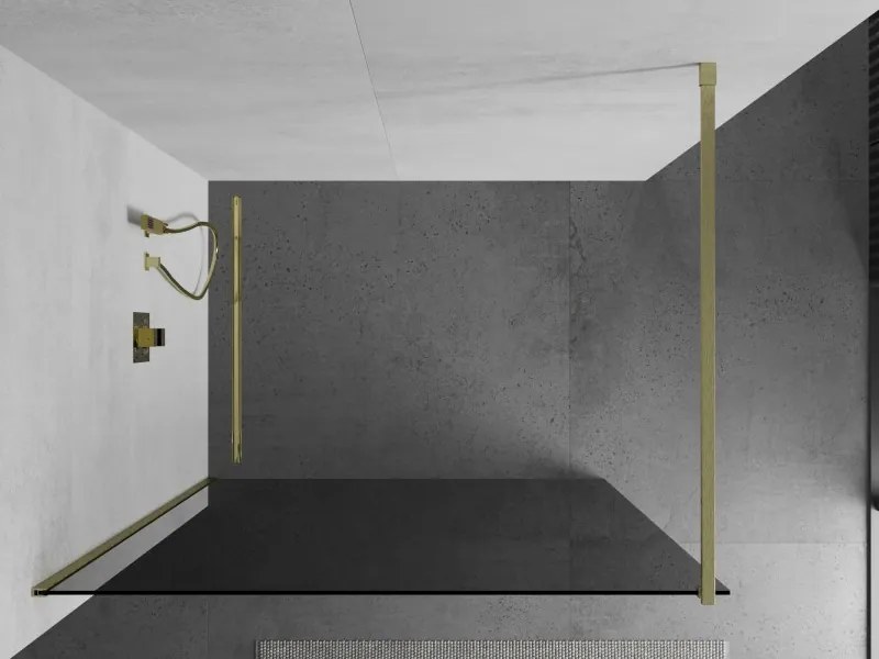 Mexen Kioto, sprchová zástena Walk-In 70 x 200 cm, 8mm šedé sklo, zlatý matný profil, 800-070-101-55-40