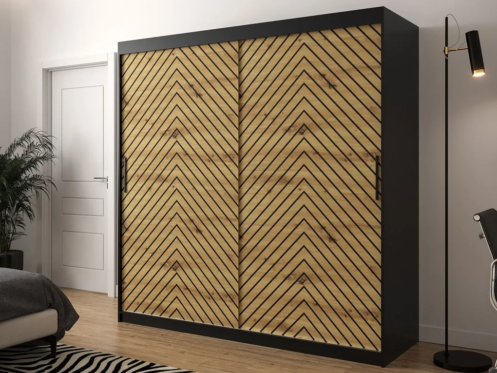 Šatníková skriňa Ratintu 1 200 cm, zásuvka: nie, Farby: dub artisan / dub artisan + čierna