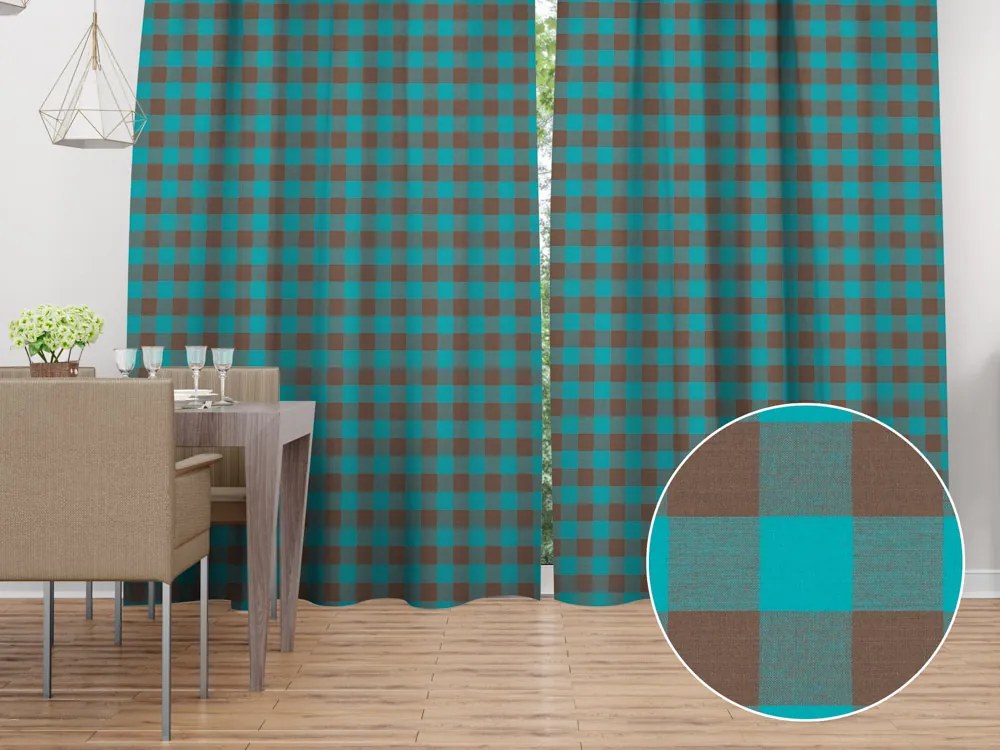 Biante Bavlnený záves Olivia OL-018 Tyrkysovo-hnedá kocka veľká 140x220 cm