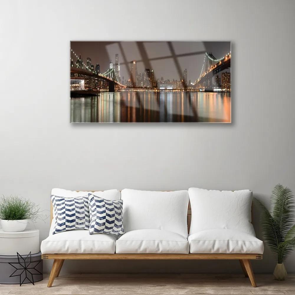 Obraz na skle Mesto mosty architektúra 100x50 cm