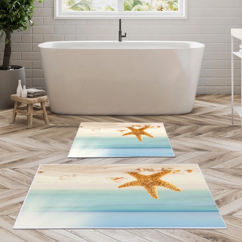 Sada 2 kusů koupelnových předložek Starfish modrá/béžová