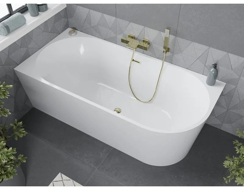 Mexen Mia, voľne stojaca rohová vaňa, lavá, 160 x 75 cm, biela, zlatý lesklý prepad, 52691607500L-50
