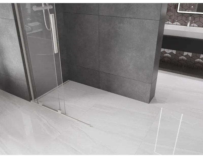 Mexen Velar L, posuvná sprchová zástena Walk-in 100 x 200 cm, 8mm číre sklo, brúsená oceľ, 871-100-003-03-97