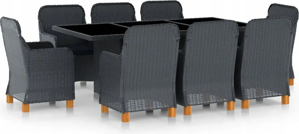 vidaXL 9-dielna vonkajšia jedálenská súprava s podložkami polyratan tmavosi
