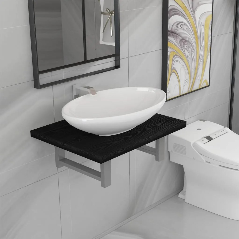 vidaXL Dvojdielna sada kúpeľňového nábytku čierna keramická
