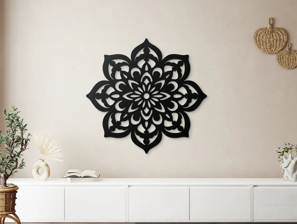 drevko Mandala na stenu Ruža Rozmer obrazu: 44,5 x 44 cm, Farba dekorácie: Čierna