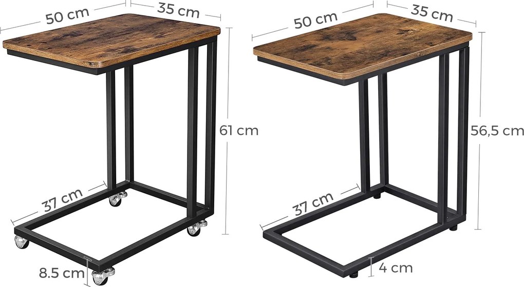 Odkladací stolík na kolieskach Houseland Aston hnedý/čierny