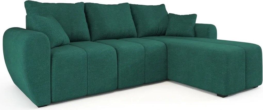 AKCIA Rozkladacia obojstranná sedacia súprava do L SEVIO 246x145 cm, fľaškovozelená + 2 vankúšiky ZDARMA II. akosť