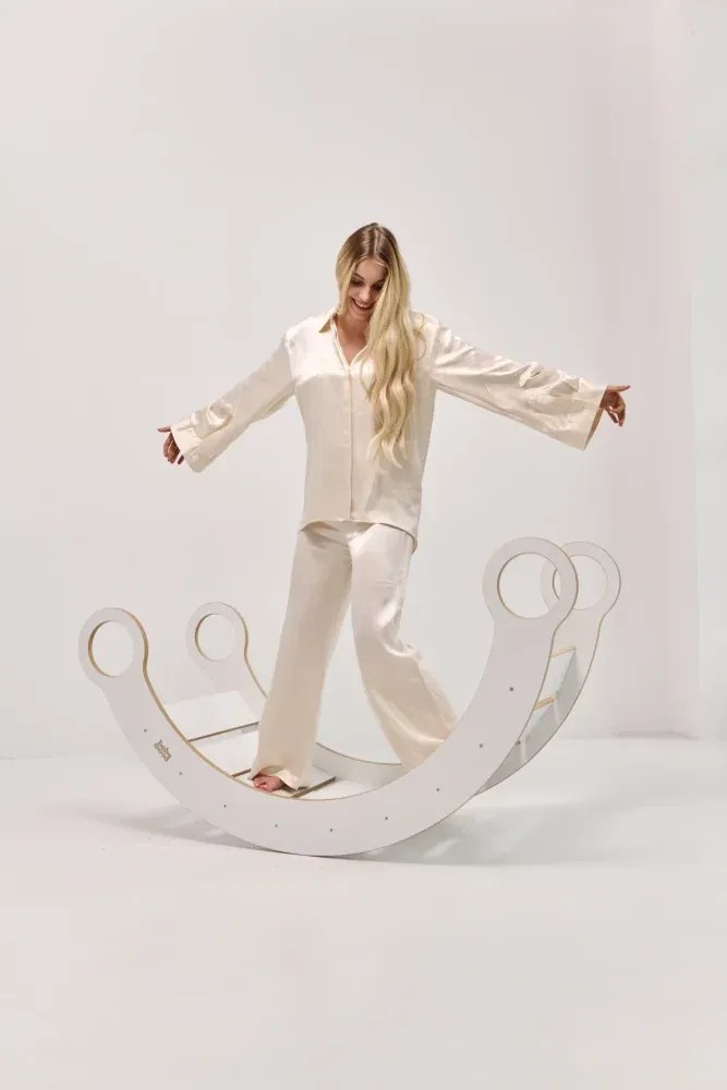 Montessori drevená hojdačka maxi biela Prírodná