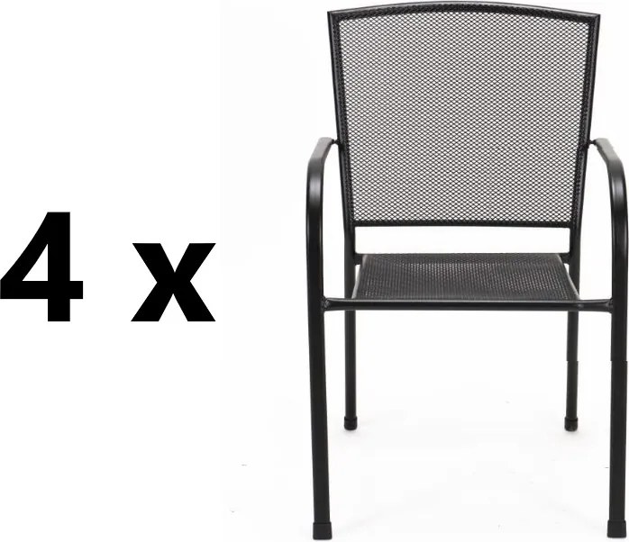 Kovová záhradná stolička 4 ks RIVER, čierna
