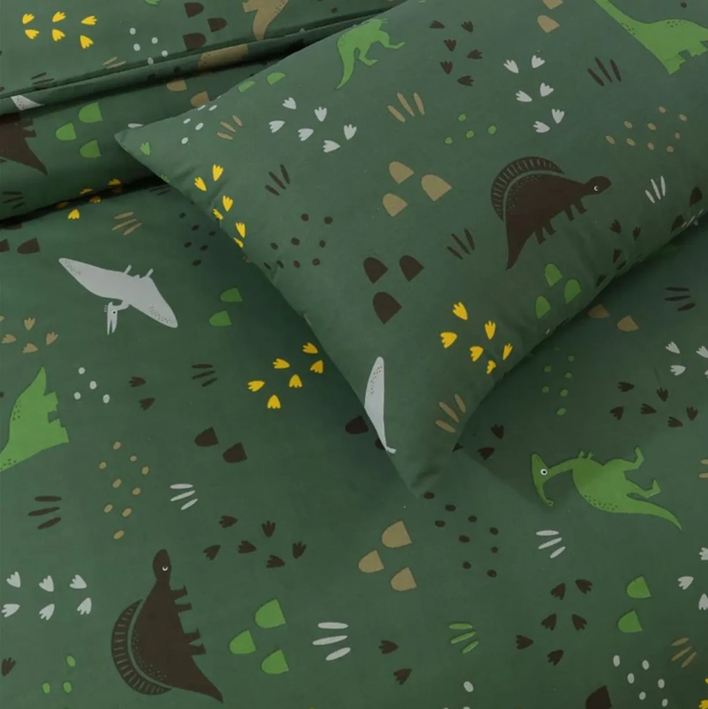 Bavlnené obliečky do postieľky DINO STEPS tmavozelené Rozmer obliečky: 45 x 65 cm | 90 x 135 cm