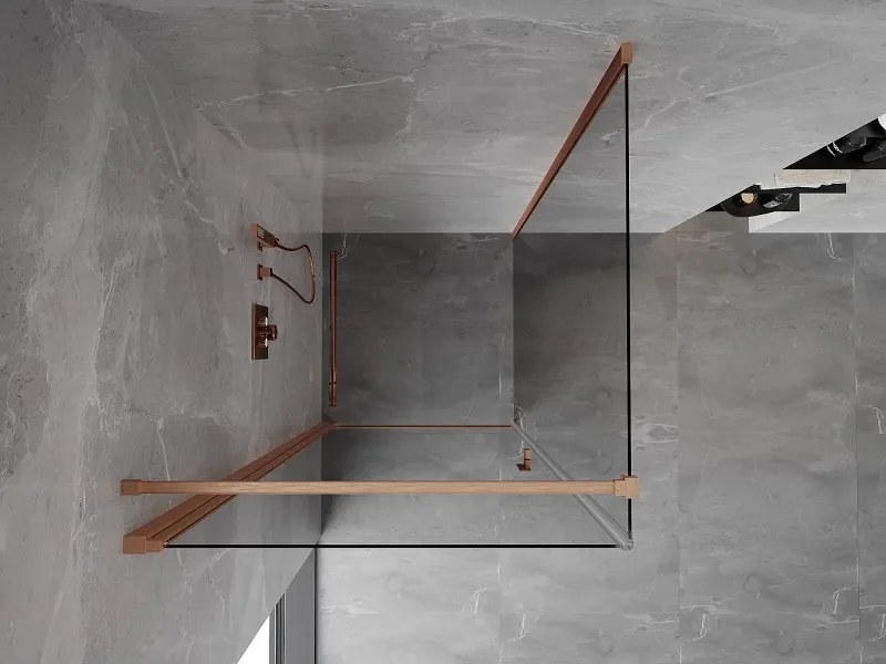 Mexen Mist-B, 1-krídlový výklopný sprchový kút 85 x 85 cm, číre sklo, medený matný profil, 8A2T-085-085-65-00